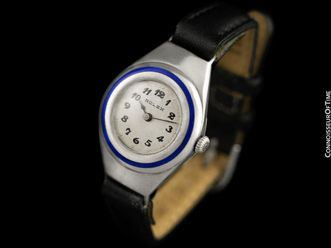 1912 Rolex Extremely Rare & Early Vintage Ladies Pre-World War I Era Trench Watch - Sterling Silver & Enamel