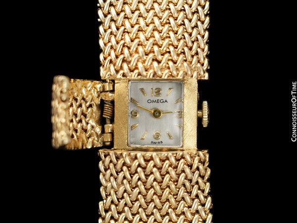 1960 s Vintage Ladies Cocktail Bracelet with Omega Watch 14K Gold Connoisseur of Time