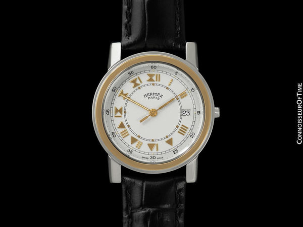 Hermes Carrick Watch SS Quartz White Dial Genuine HERMES Carrick LARGE 34mm Round Quartz Watch White  main image 2