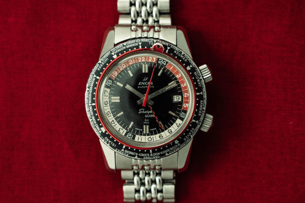 1964 Enicar Sherpa Guide 33 GMT World Time Mens Pilots Compressor