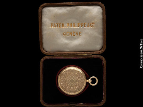 1860's Patek Philippe Antique Mens Midsize 40mm Hunter Case Pocket Watch with Box & Tag - 18K Gold