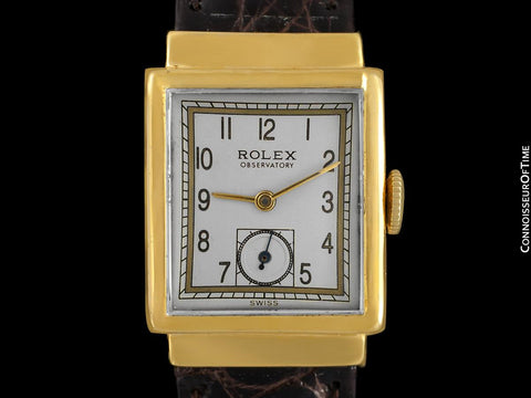 1930's Rolex Observatory Art Deco Vintage Mens Midsize Unisex Watch with Hooded Lugs - 18K Gold Plated