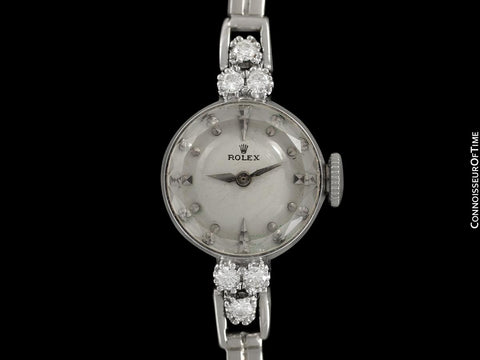 1960's Rolex Ladies Dress Watch with Bracelet, Silver Dial - 14K White Gold & Diamonds