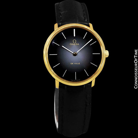 1974 Omega De Ville Vintage Mens Handwound Gray Vignette Dial Dress Watch - 18K Gold Plated
