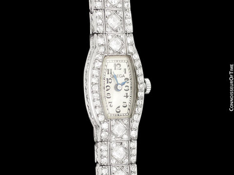 1927 Omega Rare Art Deco Vintage Ladies Watch - Platinum with 1.5 Carats of Diamonds