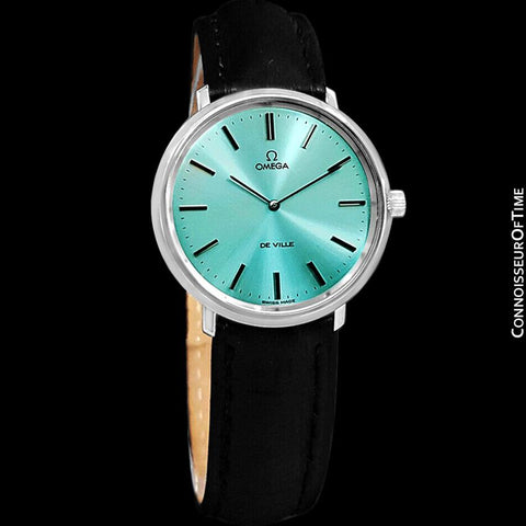 1970's Omega De Ville Vintage Mens Handwound Watch with TIffany Blue Dial - Stainless Steel