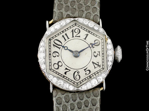 1930's Cresarrow Vintage Art Deco Ladies Watch - 18K Gold & Diamonds (Platinum)