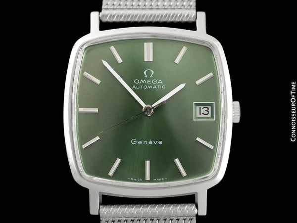 時計 70s OMEGA Geneva 1974 Omega Geneve Vintage Mens Midsize Watch with Emerald / Money