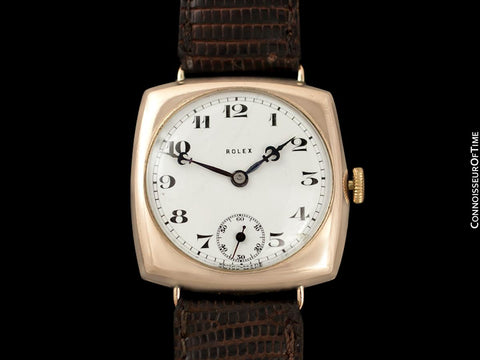 1927 Rolex Art Deco Vintage Mens Officer's Style Watch - 9K Gold
