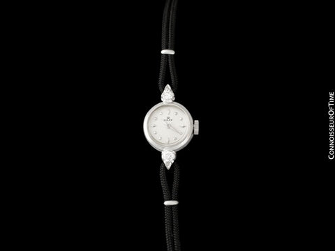 1955 Rolex Vintage Ladies Dress Watch, Silver Dial - 14K White Gold & Diamonds