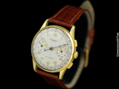1940's Universal Geneve Vintage Mens Uni-Compax Chronograph Watch - Solid 18K Gold with Steel Back
