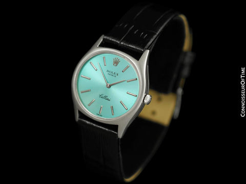 1971 Rolex Cellini Vintage Mens Handwound TV Watch with Tiffany Blue Dial, Ref. 3806 - 18K White Gold