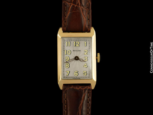 1927 Rolex Art Deco Vintage Mens Rectangular Watch 9K Rose Gold