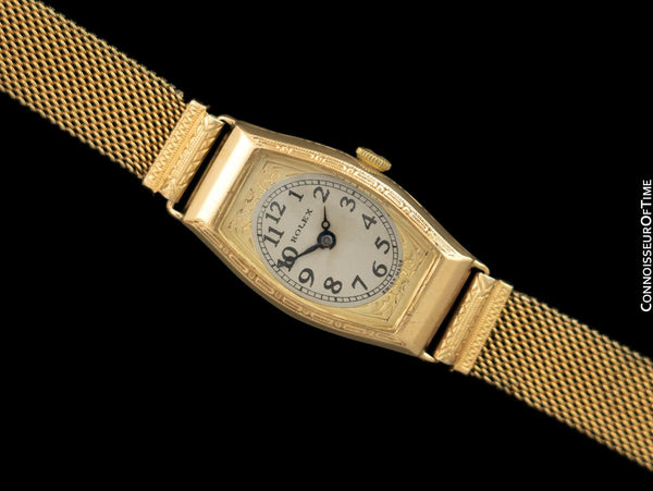 1930's Rolex Art Nouveau Vintage Ladies Tonneau Watch - 9K Rose Gold