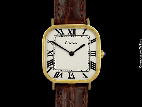 1970 Cartier Vintage Mens Full Size Cushion Dress Watch - Solid 18K Gold