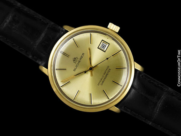 1960's Buchereer (Carl Bucherer) Vintage Mens Officially Certified Chronometer Watch 18K Gold