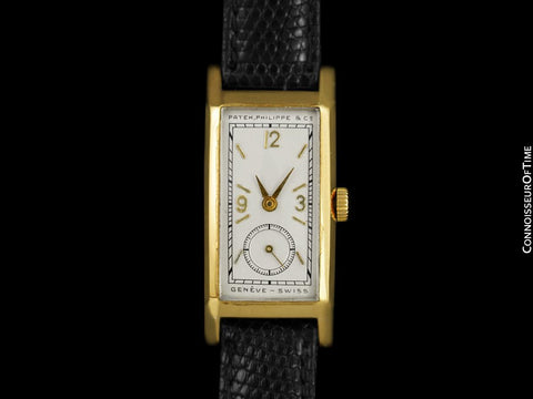 1930's Patek Philippe Long Vintage Mens Rectangular Art Deco Watch - 18K Gold