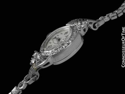 1960's Hamilton Vintage Ladies Bracelet Watch - 14K White Gold & Diamonds