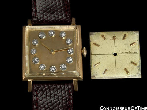 1950's Jaeger-LeCoultre Vintage Mens Square Watch with Two Dials - 18K Gold & Diamonds