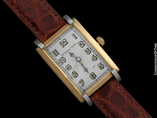 1929 IWC Vintage Art Deco Massive 43mm Mens Wristwatch - 18K Gold & Platinum