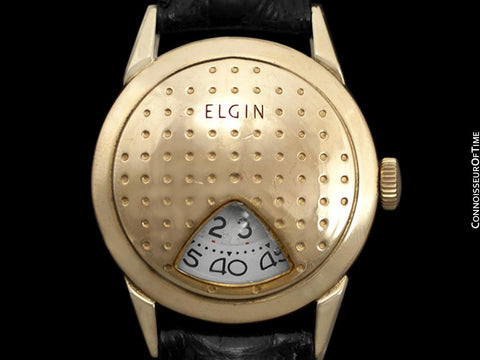 1950's Elgin Direct Read "Golf Ball " Mens Midsize Digital Jump Hour Watch - 10K Gold Filled & Stainless Steel