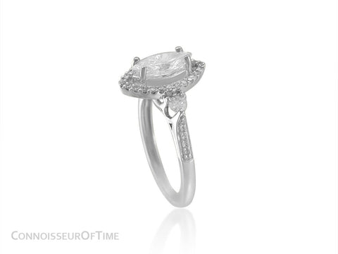 18K White Gold & Diamond Halo Engagement Wedding Ring, 1 CT Marquis Diamond, 1.44 TDW