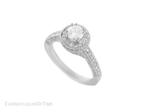 14K White Gold & Diamond Halo Engagement Wedding Ring, .47CT Round Diamond, .70TDW