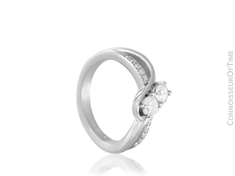 14K White Gold & Diamond 2-Stone Ever Us Style Bypass Engagement Wedding Ring - .53 Carat Total Weight