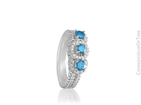18K White Gold & Blue Diamond 3-Stone Wedding Ring - 1.82 Carats TDW
