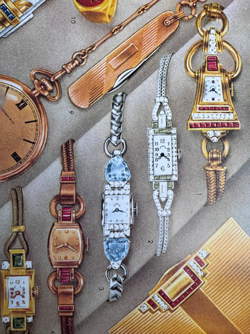 1940 Cresarrow Vintage Art Deco Ladies Watch - Palladium, Diamonds & Aquamarines