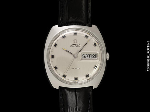 1969 Omega De Ville Mens Full Size Retro Day Date Watch - Stainless Steel