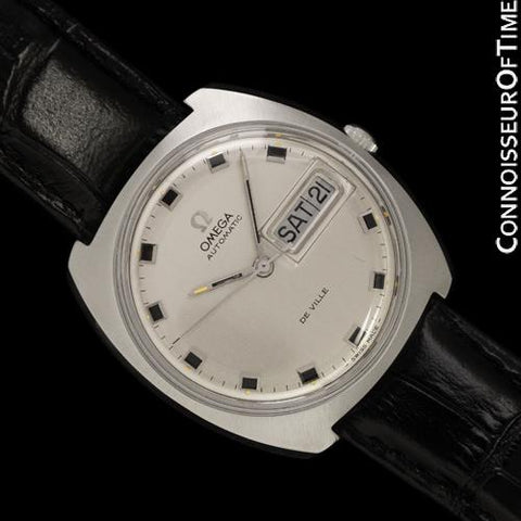 1969 Omega De Ville Mens Full Size Retro Day Date Watch - Stainless Steel