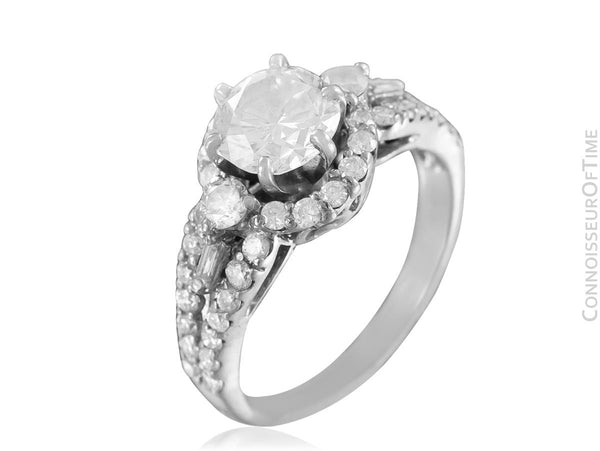 18K White Gold & Natural Diamond Halo Engagement Wedding Ring, 1.74 CT TDW - $11,000 Appraisal