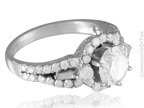 18K White Gold & Natural Diamond Halo Engagement Wedding Ring, 1.74 CT TDW - $11,000 Appraisal