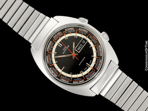 1969 Glycine Airman World Time Vintage Mens Large Retro Watch - Stainless Steel