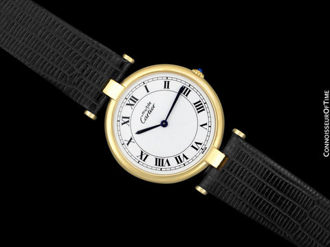 Must De Cartier Vendome Mens Midsize Unisex Vermeil Watch - 18K Gold Over Sterling Silver