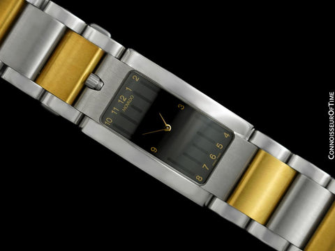Movado Elliptica Mens Stainless Steel & 18K Gold Large Rectangular - New Old Stock with Box, Papers & Tag