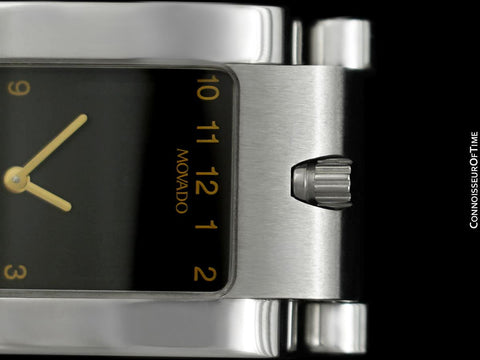 Movado Elliptica Mens Stainless Steel & 18K Gold Large Rectangular - New Old Stock with Box, Papers & Tag