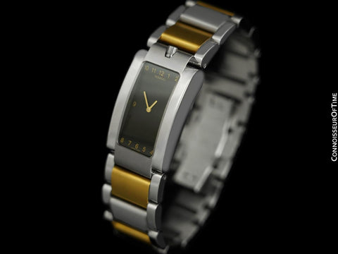 Movado Elliptica Mens Stainless Steel & 18K Gold Large Rectangular - New Old Stock with Box, Papers & Tag
