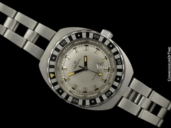 1969 Zenith Sub Sea Midsize Mini "Zebra" Vintage Diver's Stainless Steel Watch - Original Tag