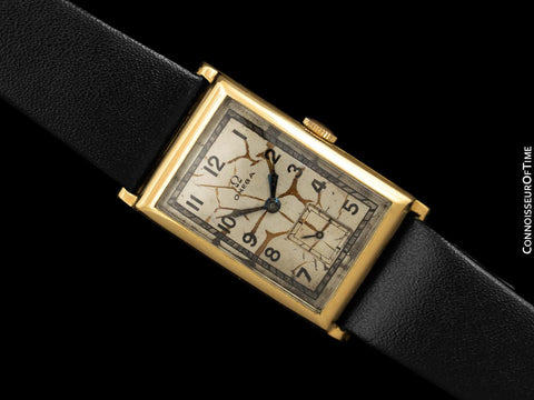 1934 Omega Art Deco Vintage Mens Watch with Tropical "Botanical" Dial - 18K Gold