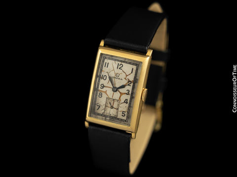 1934 Omega Art Deco Vintage Mens Watch with Tropical "Botanical" Dial - 18K Gold