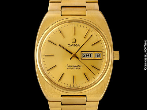 1972 Omega Seamaster Vintage Mens Bracelet Watch, Automatic, Day Date - 18K Gold Plated & Stainless Steel