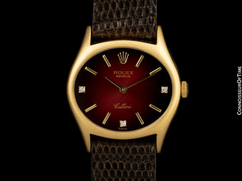 1976 Rolex Cellini Classic Vintage Ladies Watch with Red Vignette Dial - 18K Gold & Diamonds