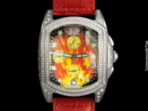 Techno Diamond Encrusted Flame Dial Watch - Personally Owned & Worn By Leslie West with Two COAs