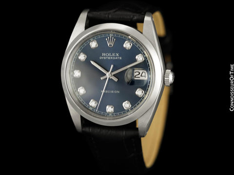 1966 Rolex Oysterdate Mens Vintage Ref. 6694 Date Watch with Blue Dial - Stainless Steel & Diamonds