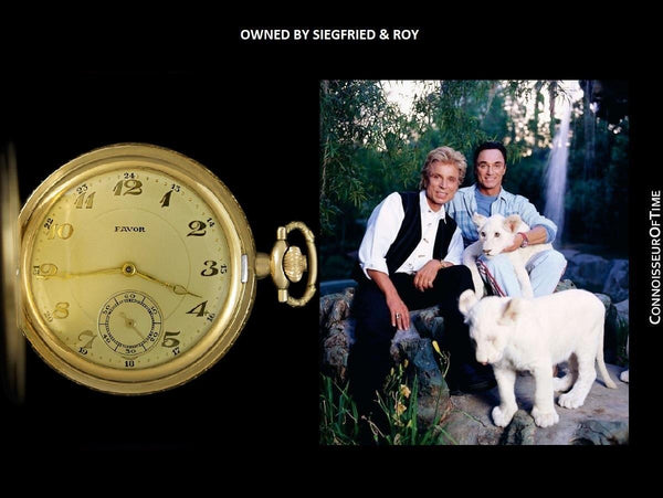 Owned By Siegfried & Roy - 1930's Favor Antique Mens Pocket Watch - 18K Gold Plated