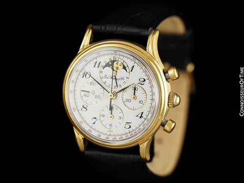 1985 Ed Heuer Mens Rare 125th Anniversary Ref. 188.205 Moon Phase "Golden Hours" Chronograph - 18K Gold Plated & Stainless Steel