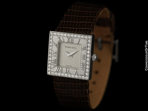 Tiffany & Co. Atlas Ladies Square Watch - 18K White Gold & Original Tiffany Factory Diamonds
