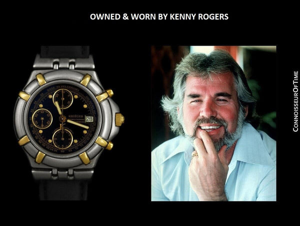 Owned by Kenny Rogers - Krieger Afficianado Mens Stainless Steel & 18K Gold Chronograph Watch
